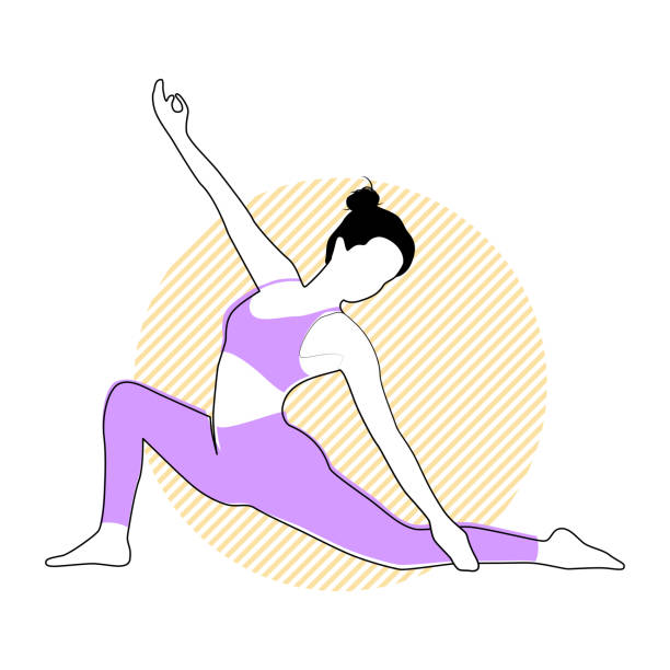 istock Woman practicing yoga poses on abstract beige background. Flat cartoon colored vector illustration 1314823218