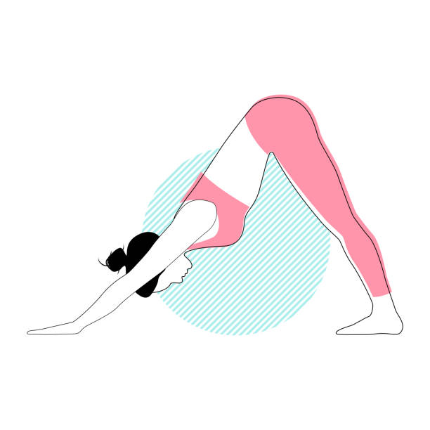 istock Woman practicing yoga poses on abstract turquoise colored background. Flat cartoon colored vector illustration 1314824891