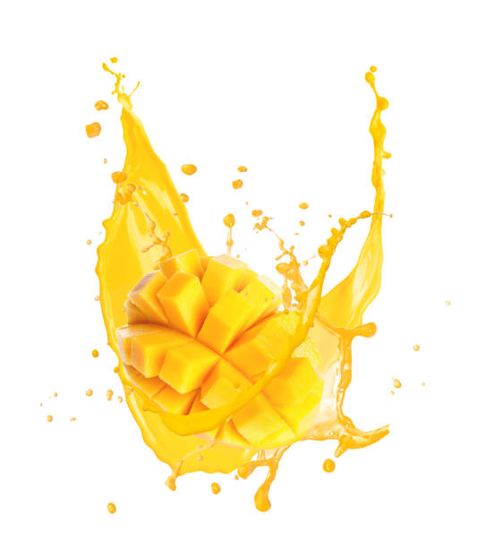 istock Splash of delicious mango juice on white background 1314825387