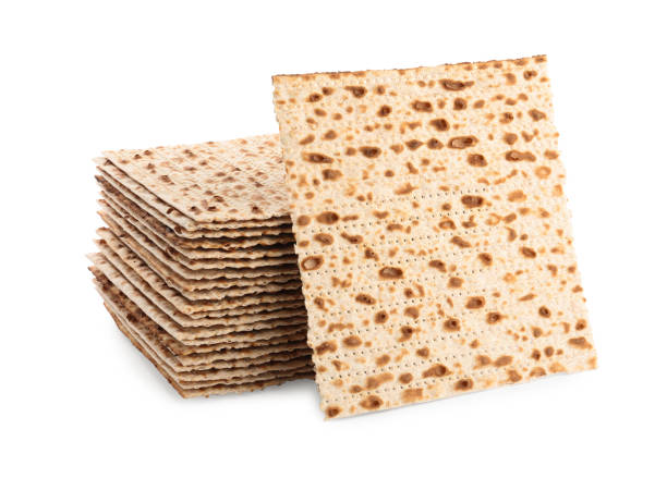 passover matzos isolated on white. pesach celebration - passover seder judaism afikoman imagens e fotografias de stock