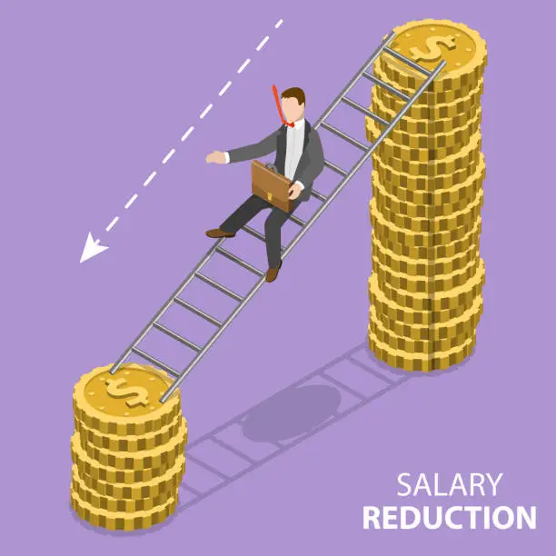 Vector illustration of 3D Isometric Flat Vector Conceptual Illustration of Pay Cut.