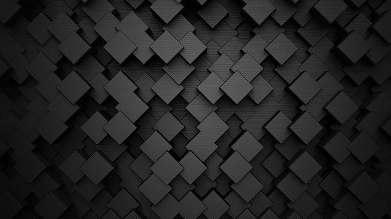 Black digital technological background with low poly square shape. 3d abstract illustration.