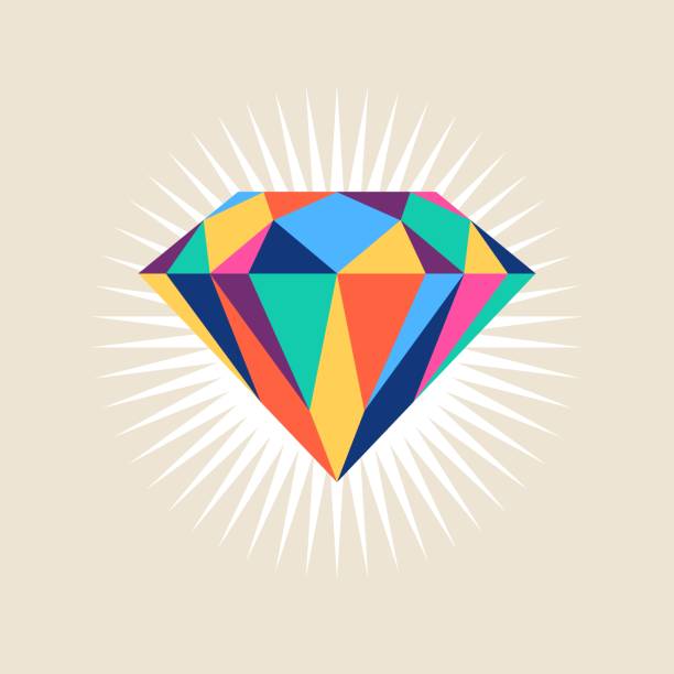 ilustrações, clipart, desenhos animados e ícones de ícone de diamante brilhante multicolorido - gema