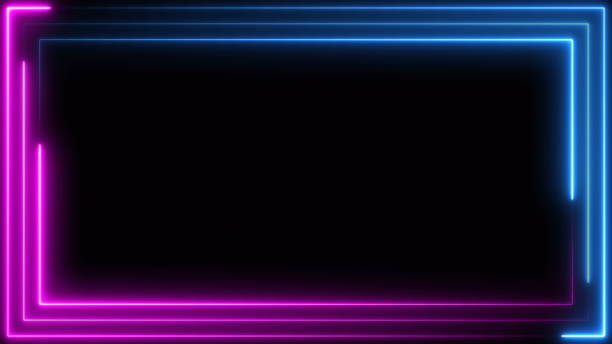 istock Blue purple pink neon frame light line running loop square black overlay, Place it over your footage in add or screen mode or use as background. 1314842553