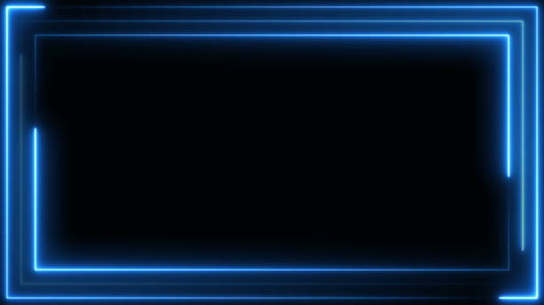 istock Blue neon frame light line running loop square black overlay, Place it over your footage in add or screen mode or use as background. 1314842555