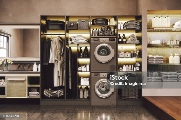 Luxury Laundry Room Stock Photo - Download Image Now - Utility Room, Luxury, Washing Machine