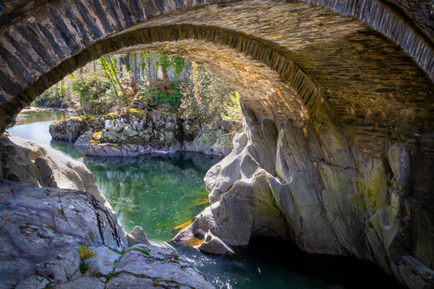 The river Conwy as it flows under the bridge at Betws-y-Coed in North Wales UK
