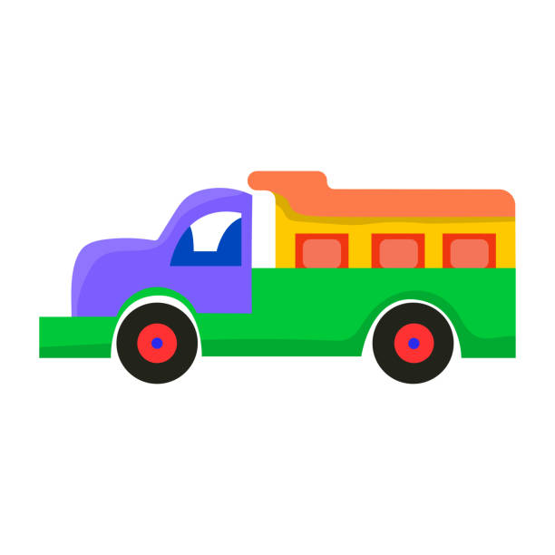 istock Children's toy color plastic dump truck. Isolated kids car on white background. Vector cartoon illustration. 1314847563