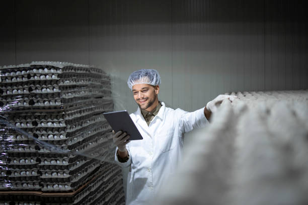 istock Factory worker holding tablet computer and checking inventory in food cold storage. 1314853761