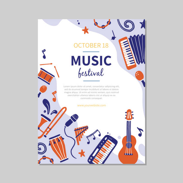 Hand drawn music festival banners Hand drawn music festival banners template with musical instrument. Doodle sketch style. Vector illustration forsic festival flyer, brochure background concert poster template stock illustrations