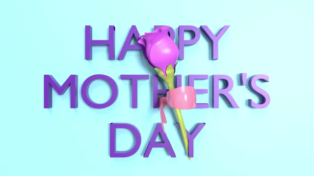 Happy Mother's Day Text and One Pink Rose to Celebrate Mother's Day Loop Ready File in 4k Resolution