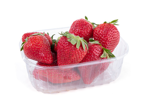 Strawberry tray, ripe on a white background