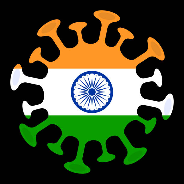 istock India coronavirus prevention. India flag with corona virus Symbol, covid 2019, vector illustration. 1314864155