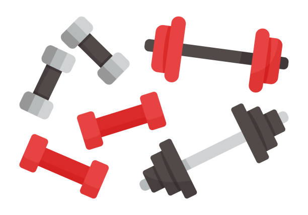 Dumbbells vector icon, colorful barbells. Sport illustration Dumbbells vector icon, colorful barbells isolated on white background. Sport illustration dumbbell silhouette stock illustrations