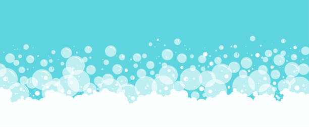 ilustrações, clipart, desenhos animados e ícones de bolhas de sabão e fundo vetor de espuma, padrão de suds transparente. - soap sud bubble backgrounds blue