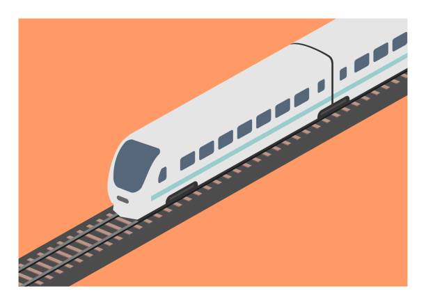 illustrazioni stock, clip art, cartoni animati e icone di tendenza di semplifica il treno passeggeri in vista isometrica. semplice illustrazione piatta. - treno pendolare