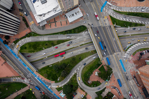 Aerial shot of a street intersection in Bogota, Colombia - urban scene concepts