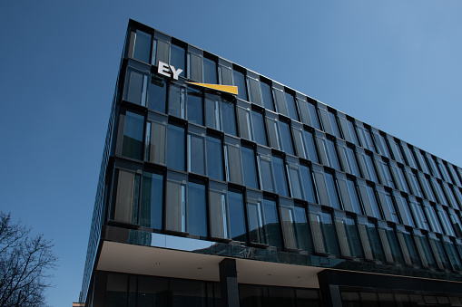Munich, Germany - April 23, 2021: The EY office building.
