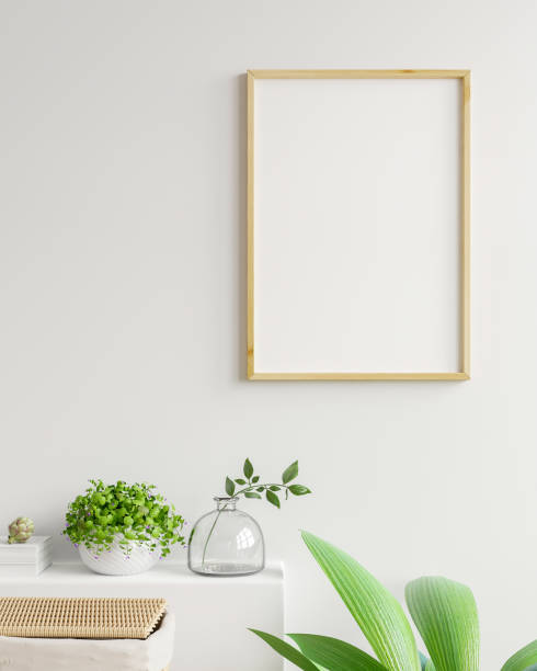 istock Interior poster mock up with vertical empty wooden frame,Scandinavian style. 1314882530