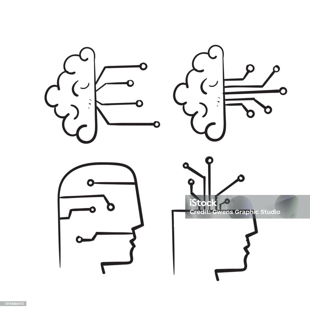 Hand Drawn Doodle Brain Machine Symbol For Artificial Intelligence ...