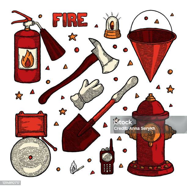 Vector Firefighting Tools Firefighting Vintage Elements Set Of Fireman Tools Vector Illustration ...