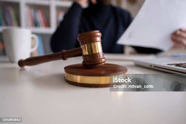 Lawyer In Office With Gavel Symbol Of Justice Stock Photo - Download Image Now - Law, Lawyer, Notary
