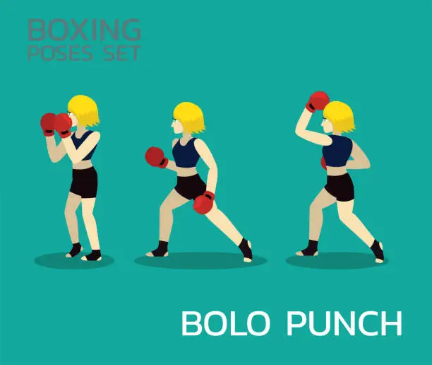 Vector illustration of Bolo Punch Manga Boxing Poses Set Woman Cartoon Vector Illustration
