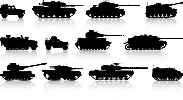 Vector illustration of Highly Detailed Tank Silhouettes