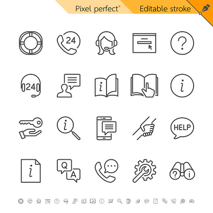 Help and support thin icons. Pixel perfect. Editable stroke.