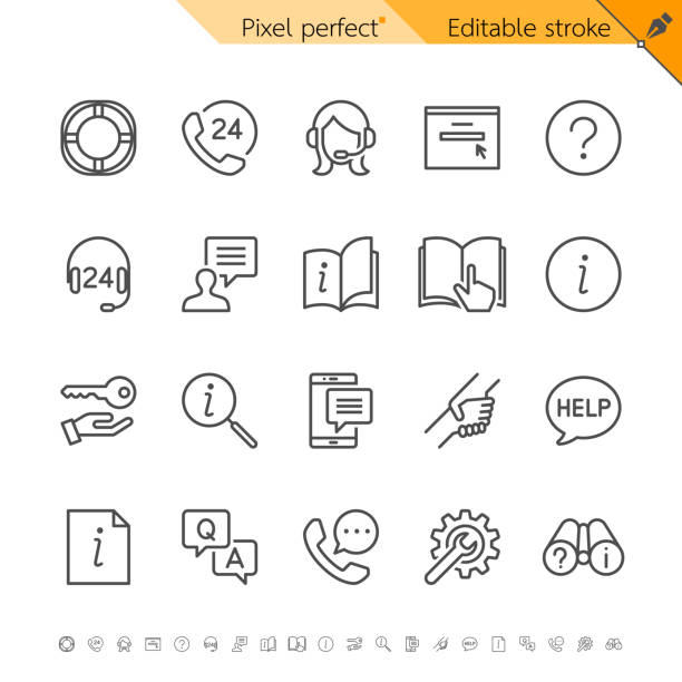 help_and_support Help and support thin icons. Pixel perfect. Editable stroke. call center stock illustrations