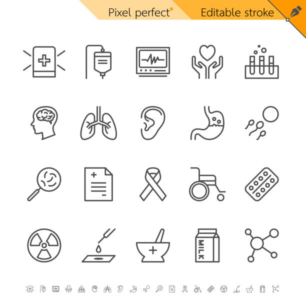 healthcare_3 Healthcare thin icons. Pixel perfect. Editable stroke. stomach knot stock illustrations