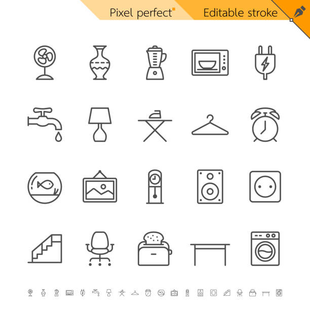 home_furniture_2 Home furniture thin icons. Pixel perfect. Editable stroke. iron appliance photos stock illustrations