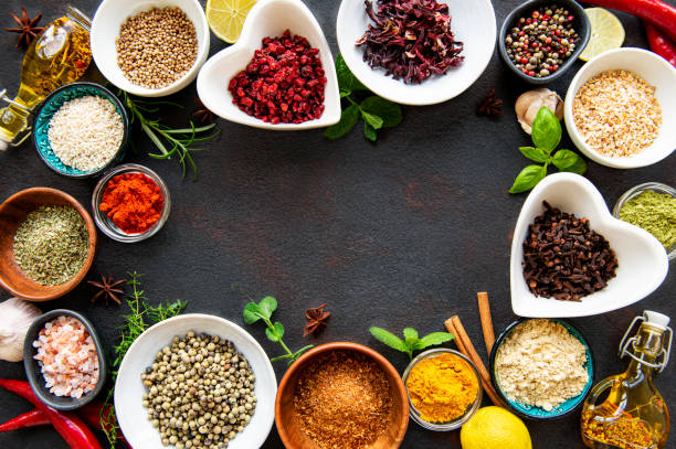 istock Various spices in a bowls on a black 1314899679