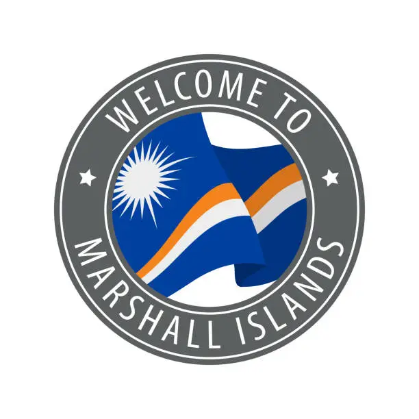 Vector illustration of Welcome to Marshall Islands. Gray stamp with a waving country flag.