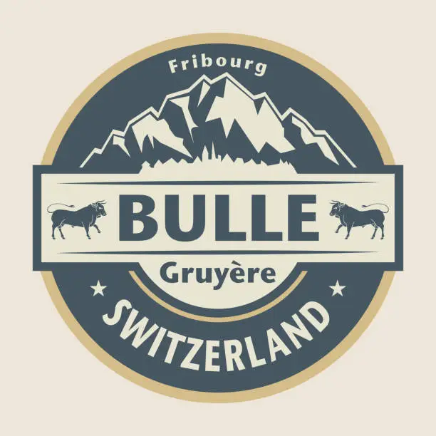 Vector illustration of Abstract stamp or emblem with the name of Bulle, Switzerland