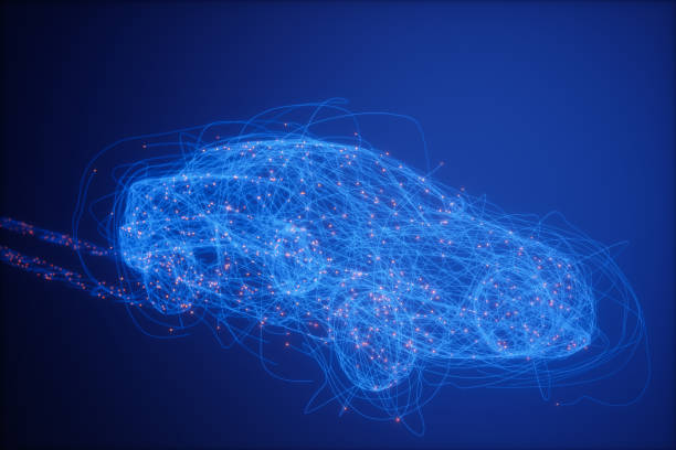 Car Shape With Blue Plexus And Red Connection Dots Car Shape With Blue Plexus And Red Connection Dots automobile industry photos stock pictures, royalty-free photos & images