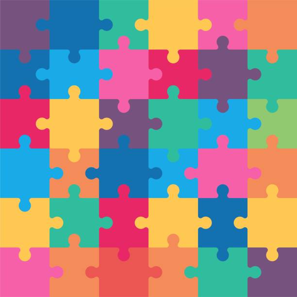 puzzle2 Colorful puzzles grid. Jigsaw puzzle 36 pieces number 36 stock illustrations