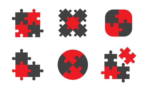 puzzle2 Red and black puzzle pieces logo templates set jigsaw piece stock illustrations