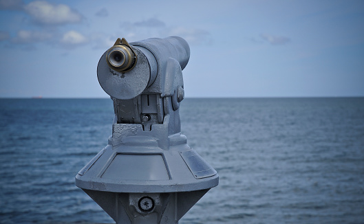 close-up of beautiful stationary binoculars at the cruise ship