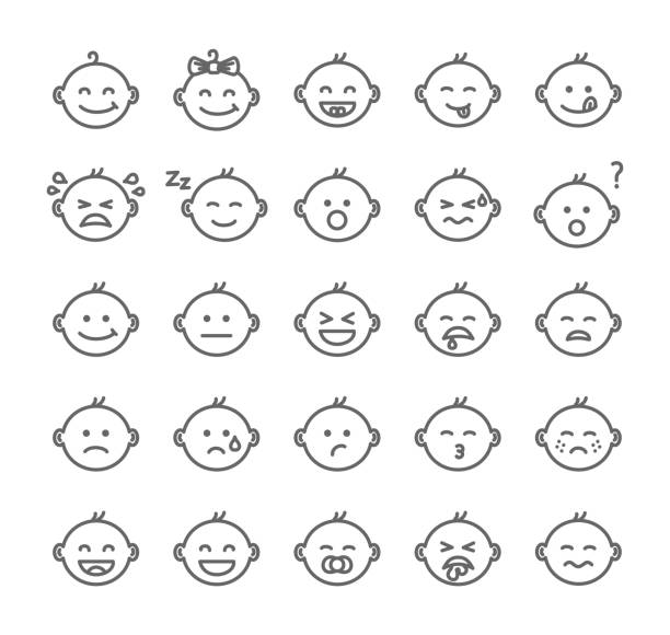 Baby face set - thin line style emotions, vector collection Baby face set - thin line style emotions, vector collection art crying baby cartoon stock illustrations