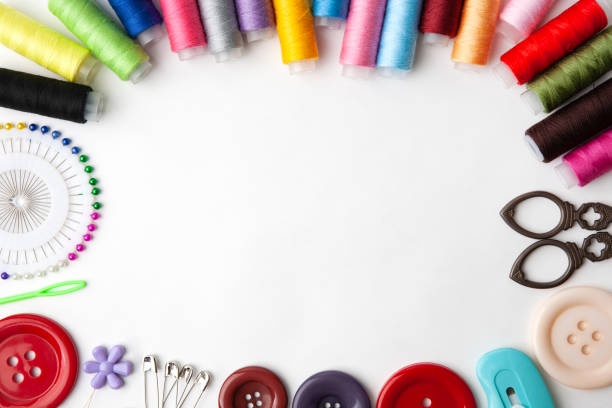 Sewing supplies on a white background