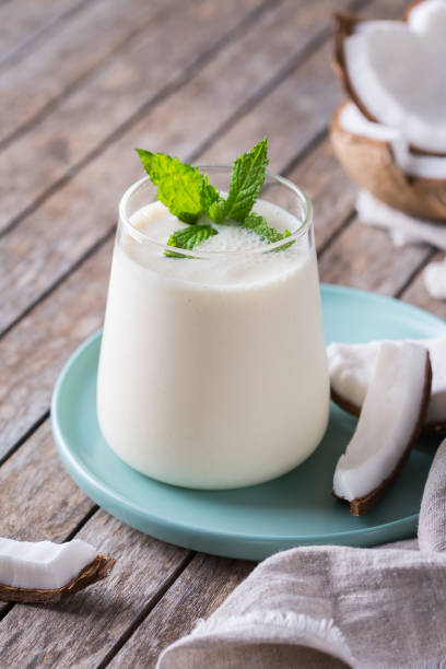 istock Healthy vegan coconut indian lassi on a table 1314908654