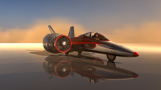 Image of ultra speed car on desert. Test drive of the super speed car.\n\nAnimation of this work is the following file:\n1314213582