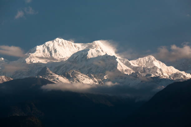 View of mountain Kanchenjunga, Himalayan mountains View of mountain Kanchenjunga, Himalayan mountains kangchenjunga stock pictures, royalty-free photos & images