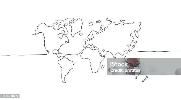 Dünya Çizgi Sanatı Stok Vektör Sanatı & Dünya Haritası‘nin Daha Fazla Görseli - Dünya Haritası, Çizgi çalışması, Harita