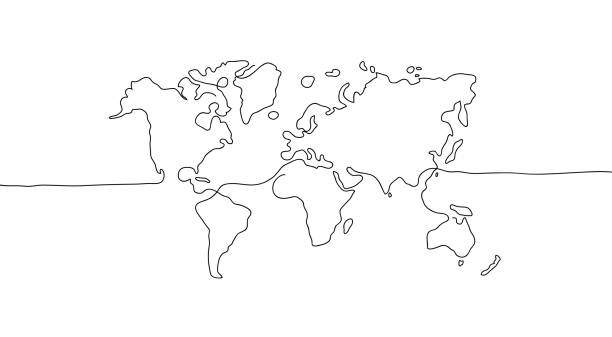 world line art abstract hand drawn world map line art physical geography illustrations stock illustrations