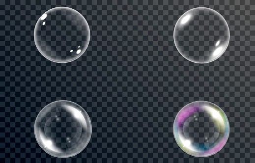 Vector set of soap bubbles. Bubbles of different types. Bubble, soap, foam, detergent, glare Vector.
