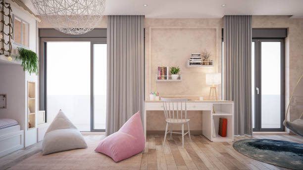 istock Interior Design. Architecture. Computer generated image of kids single bed room. Architectural Visualization. 1314914738