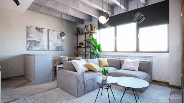 istock Interior Design. Architecture. Computer generated image of living room. Architectural Visualization. 3D rendering. 1314914765