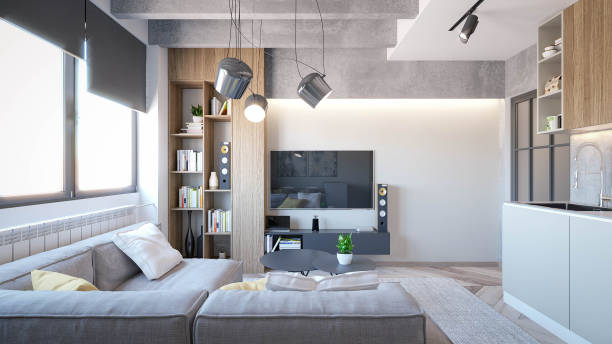 istock Interior Design. Architecture. Computer generated image of living room. Architectural Visualization. 3D rendering. 1314914819